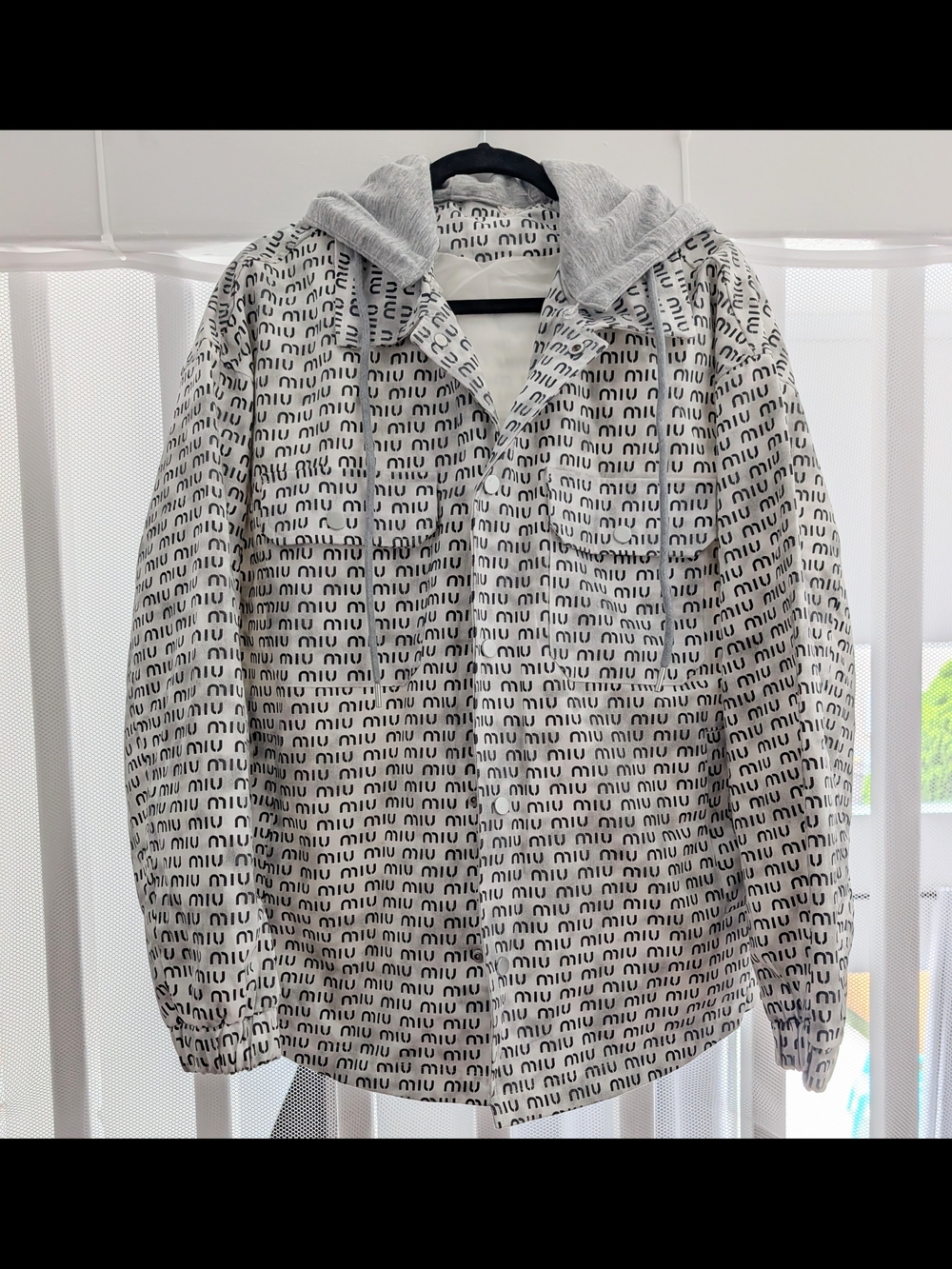 MIU MIU Logo Print Hoodie Jacket - White/Black Unisex Shacket